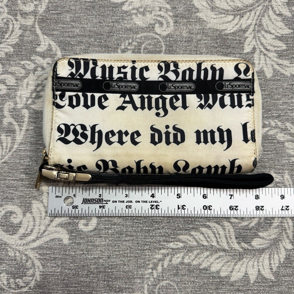 LeSportsac L.A.M.B by Gwen Stefani Wristlet Wallet White Gothic Script - Picture 2 of 8